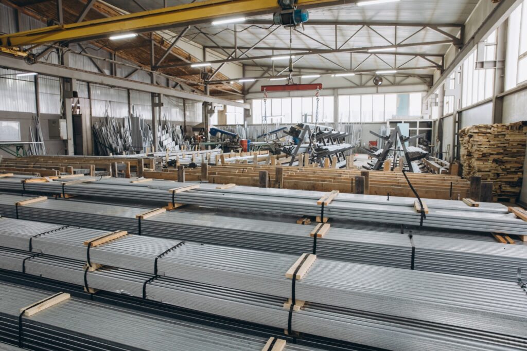 metal material piles at a factory