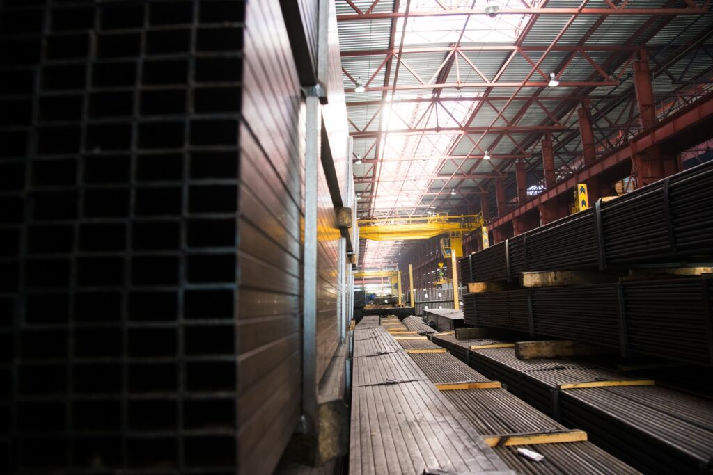 metal materials inside a manufacturing building